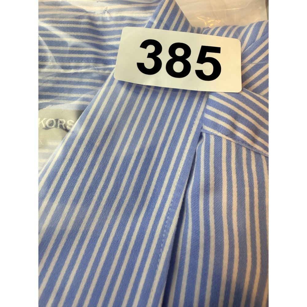 Michael Kors Shirt Womens L Blue Cotton Striped Button Down Classic Preppy Chic - Picture 10 of 10